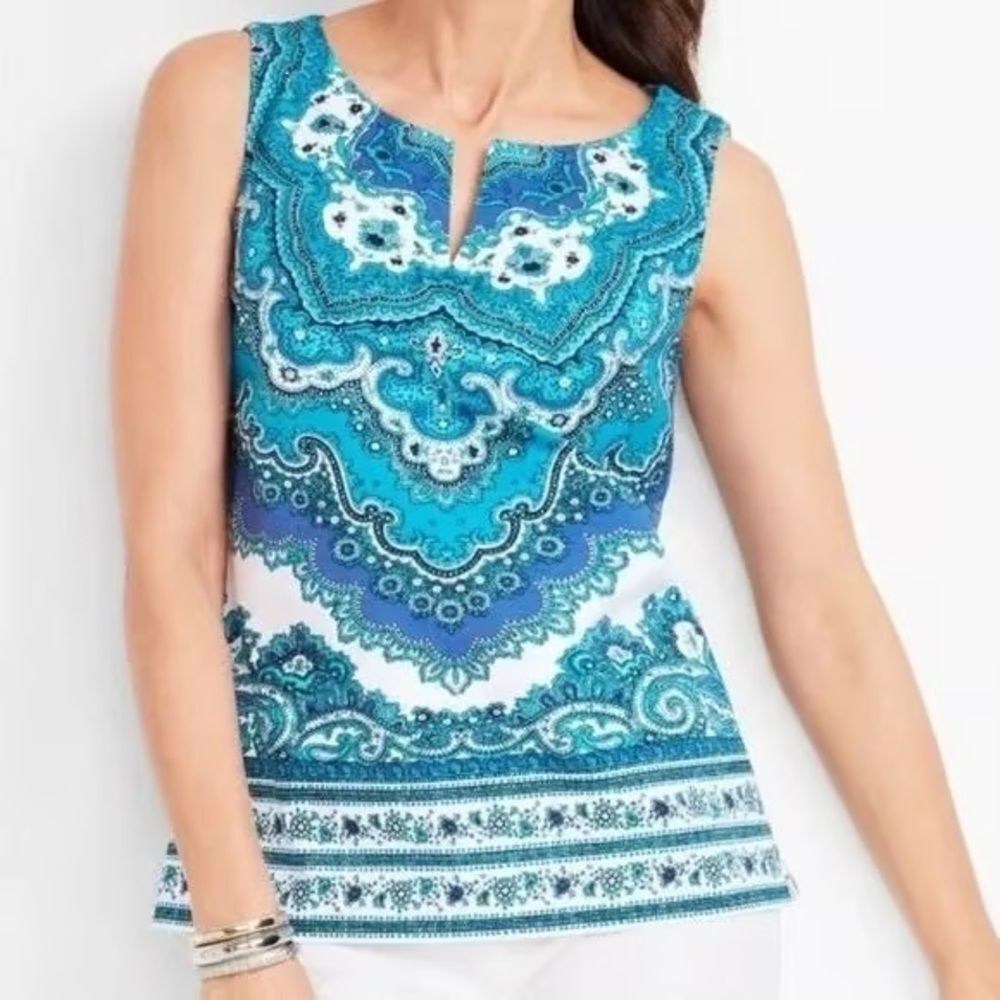RSVP By Talbots Blue Paisley‎ Sleeveless Shell Structured Top Coastal Preppy 10